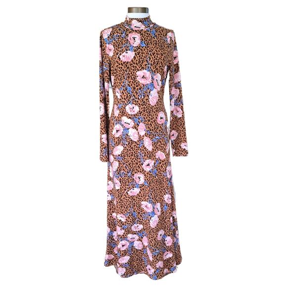 Free People Retro Romance Leopard Floral Maxi Dress Size Medium  Long Sleeve - Picture 2 of 13